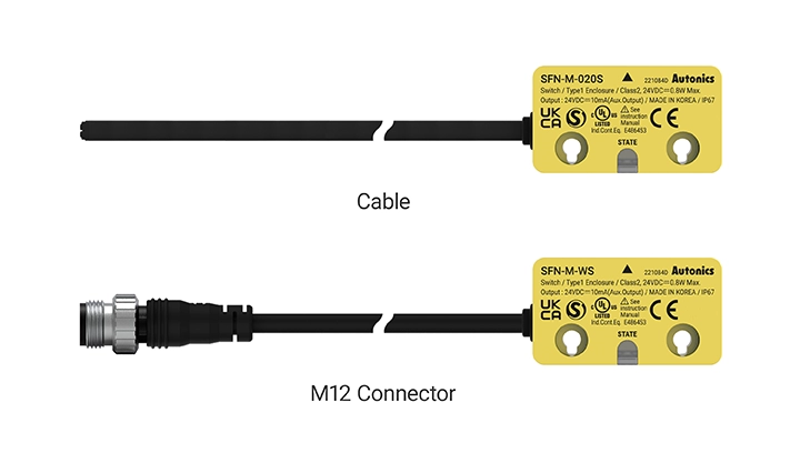 电缆型与M12连接器型接线输出模型比较。