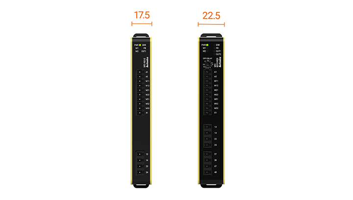 安全继电器尺寸：17.5mm 与 22.5mm